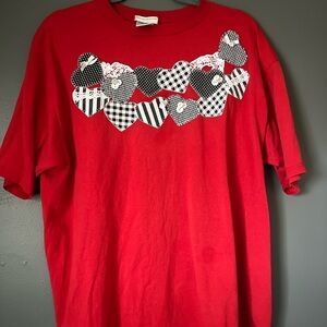 Vintage Red T Shirt With Patchwork